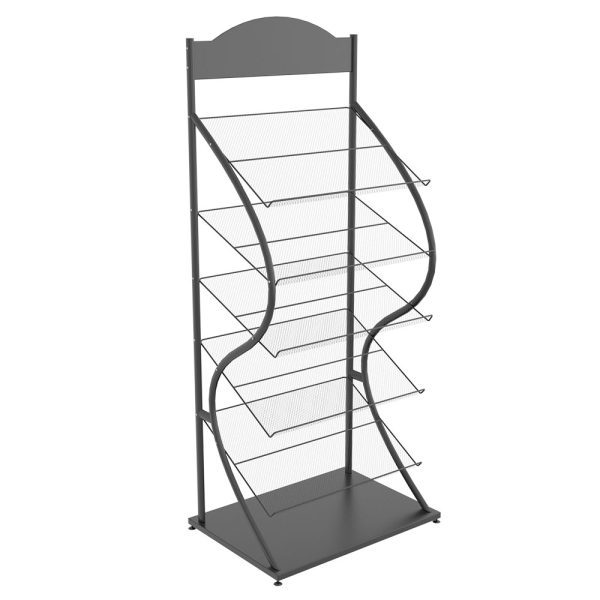 NEWSPAPER STAND 12 TITLES CURVED BLACK - 6 TIERS