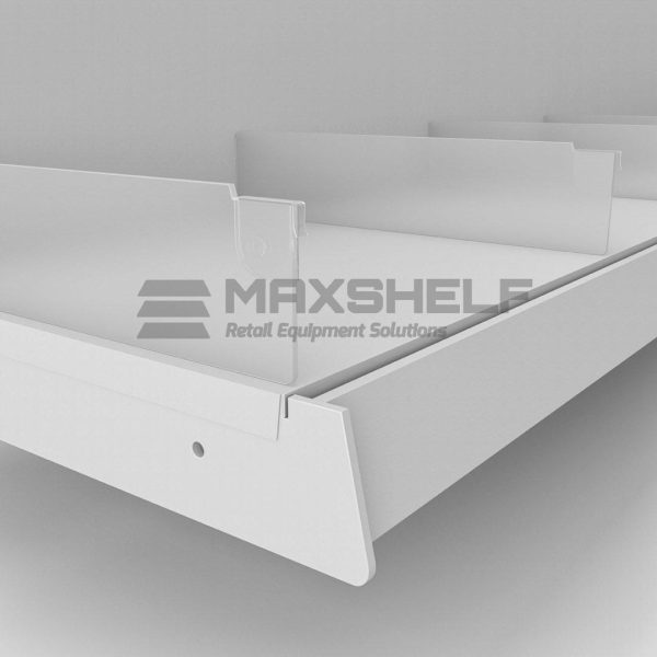 Acrylic riser dividers for shop shelving