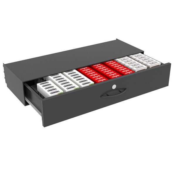 Under Counter Cigarette Drawer with Pusher — Locking, 50mm Pitch