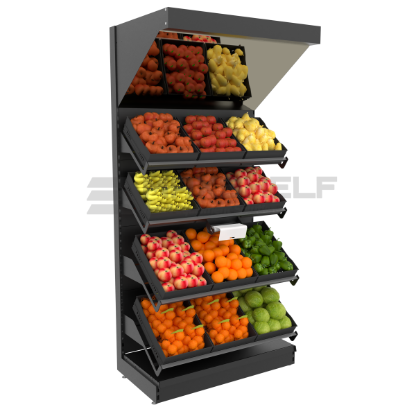 Fruit & Veg Unit With Black Mirror Canopy (Sloping Shelf)