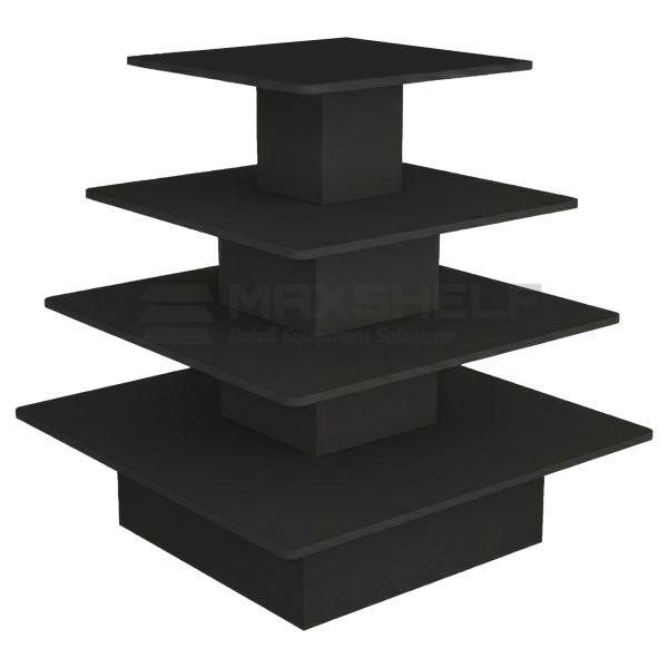 4 Tier Black Wooden Pyramid Display Table | Large Retail Island Merchandiser