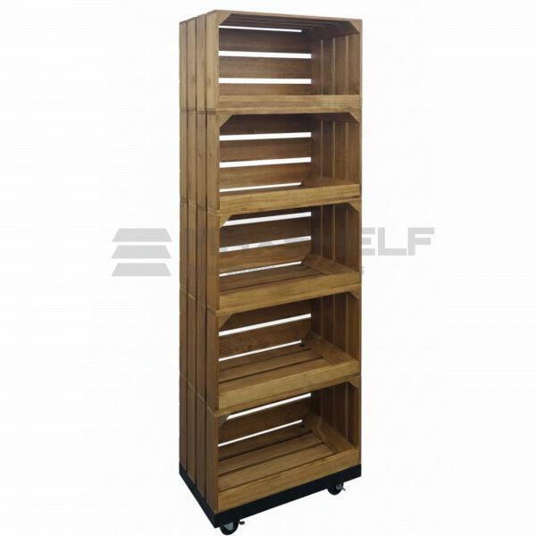 5 Tier Wooden Retail Crate Stand on Castors | Mobile Rustic Display Tower