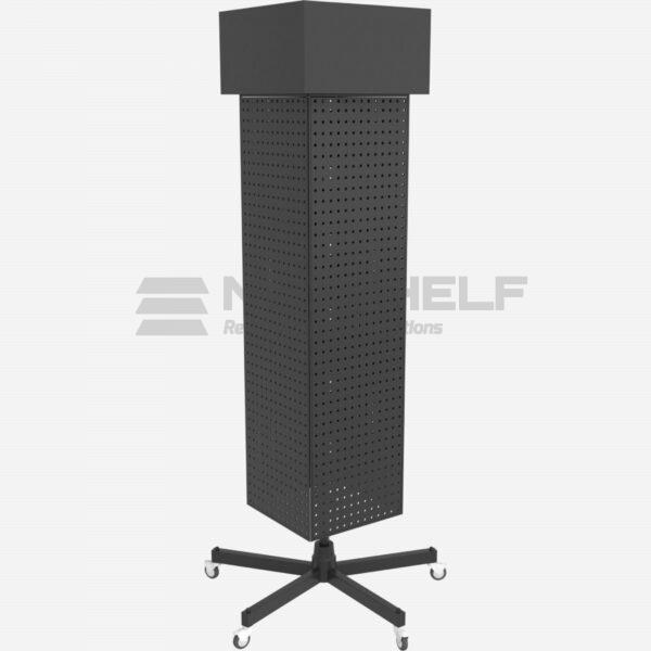 Spinning Pegboard Tower Display with Castor Wheels – Black