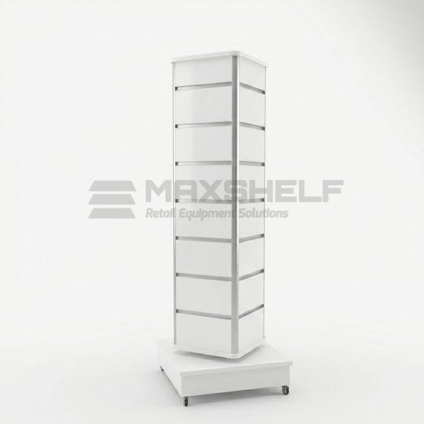 Spinning Slatpanel Tower Display with Castors – White