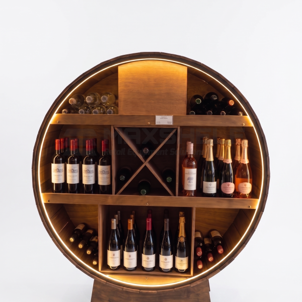 Warm Oak Wine Barrel Display – Retail Wine Stand