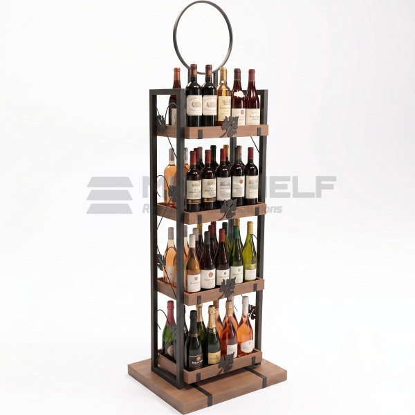 4 Tier Metal and Maple Wood Display Stand | Square Base Retail Merchandiser