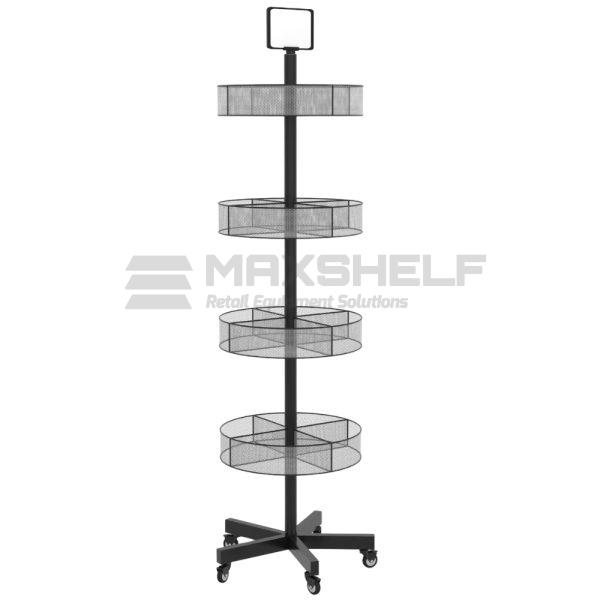 4 Tier Round Wire Black Basket Stand Dia500 × H1480mm