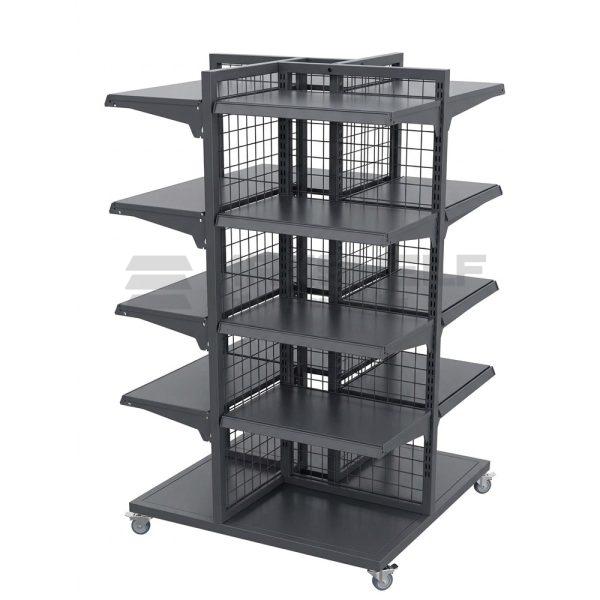 4-Way Gondola Shelving Unit – Graphite Grey | 1m × 1m × 1.4m | Mobile