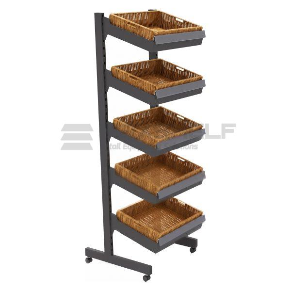 5-Tier Wicker Basket Stand on Castors – Artisan Produce & Bakery Display
