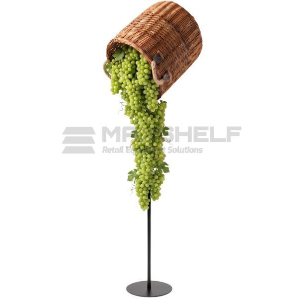 Artificial Green Grape Cascade Display Stand with Wicker Basket – 1900mm