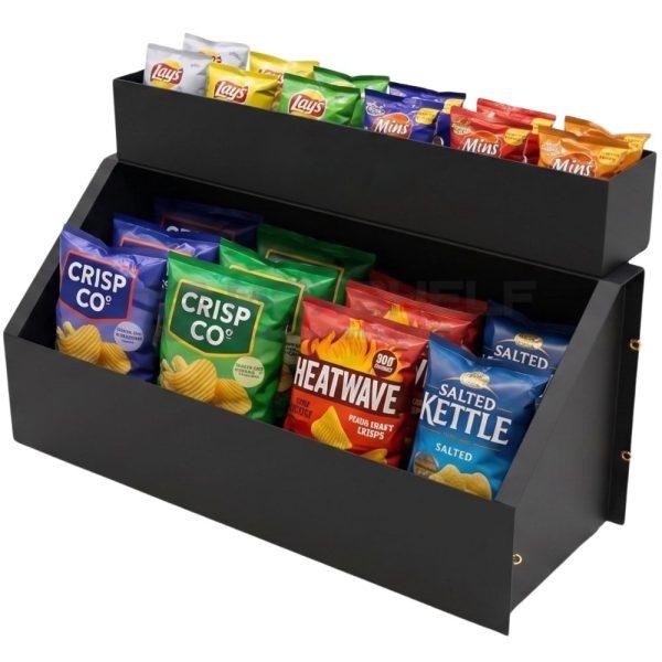 2-Tier Crisp & Snack Display Bin – Matte Black | Modular Linked Design | 700×340×420mm