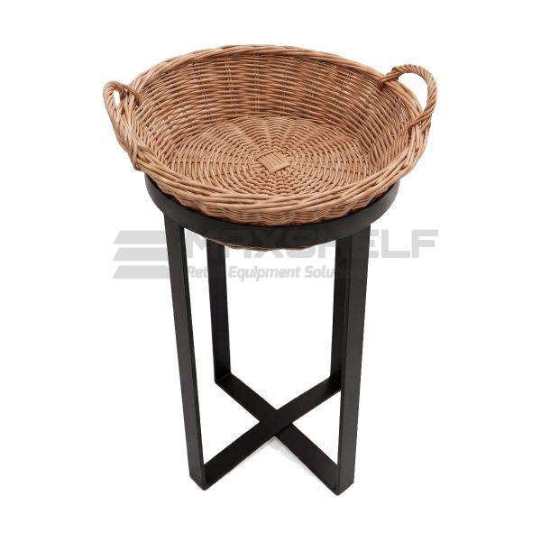Round Wicker Basket Display Stand – Natural | Black Metal Frame | 2 Sizes