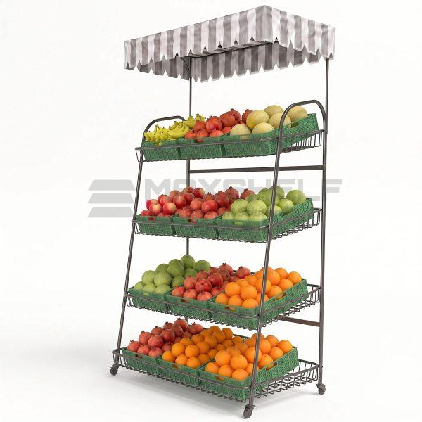Portable Fruit & Veg Stand With Striped Canopy Grey